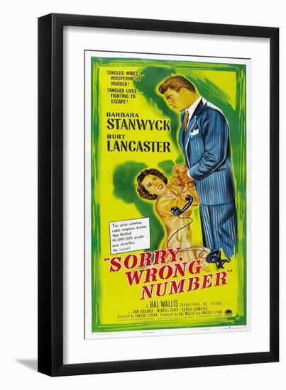 SORRY, WRONG NUMBER, US poster, from left: Barbara Stanwyck, Burt Lancaster, 1948-null-Framed Art Print