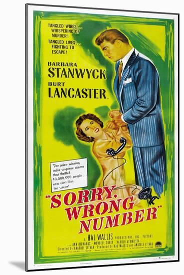 SORRY, WRONG NUMBER, US poster, from left: Barbara Stanwyck, Burt Lancaster, 1948-null-Mounted Art Print