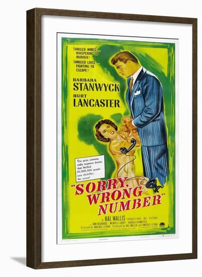 SORRY, WRONG NUMBER, US poster, from left: Barbara Stanwyck, Burt Lancaster, 1948-null-Framed Art Print