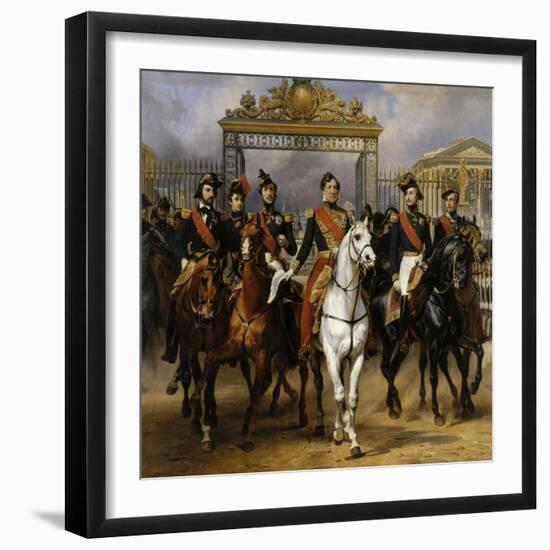 Sortant par la grille d'honneur du château de Versailles après avoir passé une revue militaire-Horace Vernet-Framed Giclee Print