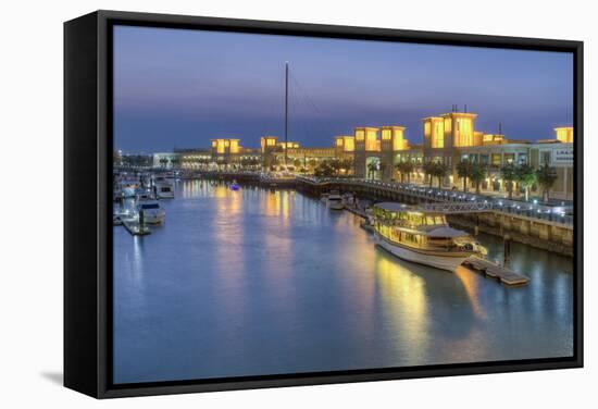 Souk Shark Mall and Kuwait Harbour, Illuminated at Dusk, Kuwait City, Kuwait, Middle East-Gavin-Framed Stretched Canvas