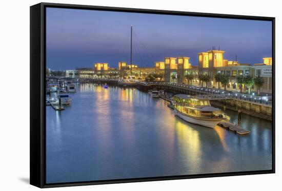 Souk Shark Mall and Kuwait Harbour, Illuminated at Dusk, Kuwait City, Kuwait, Middle East-Gavin-Framed Stretched Canvas