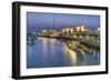 Souk Shark Mall and Kuwait Harbour, Illuminated at Dusk, Kuwait City, Kuwait, Middle East-Gavin-Framed Photographic Print