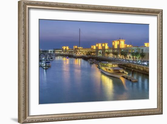 Souk Shark Mall and Kuwait Harbour, Illuminated at Dusk, Kuwait City, Kuwait, Middle East-Gavin-Framed Photographic Print