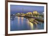 Souk Shark Mall and Kuwait Harbour, Illuminated at Dusk, Kuwait City, Kuwait, Middle East-Gavin-Framed Photographic Print
