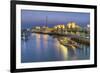 Souk Shark Mall and Kuwait Harbour, Illuminated at Dusk, Kuwait City, Kuwait, Middle East-Gavin-Framed Photographic Print