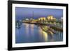 Souk Shark Mall and Kuwait Harbour, Illuminated at Dusk, Kuwait City, Kuwait, Middle East-Gavin-Framed Photographic Print