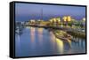 Souk Shark Mall and Kuwait Harbour, Illuminated at Dusk, Kuwait City, Kuwait, Middle East-Gavin-Framed Stretched Canvas