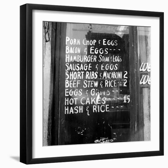 Soul Food; Menu in the Window of a Restaurant, Detroit, Michigan, 1940-null-Framed Photo