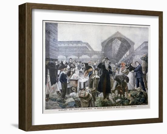 Soup Stand at Les Halles Market in the Morning, 1897-JJ Rousseau-Framed Giclee Print