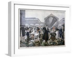 Soup Stand at Les Halles Market in the Morning, 1897-JJ Rousseau-Framed Giclee Print