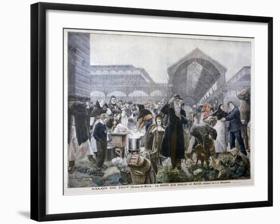 Soup Stand at Les Halles Market in the Morning, 1897-JJ Rousseau-Framed Giclee Print