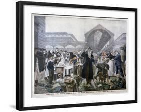 Soup Stand at Les Halles Market in the Morning, 1897-JJ Rousseau-Framed Giclee Print