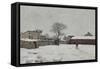 Sous la neige : cour de ferme à Marly-le-Roi (Yvelines)-Alfred Sisley-Framed Stretched Canvas