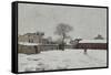 Sous la neige : cour de ferme à Marly-le-Roi (Yvelines)-Alfred Sisley-Framed Stretched Canvas