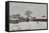 Sous la neige : cour de ferme à Marly-le-Roi (Yvelines)-Alfred Sisley-Framed Stretched Canvas