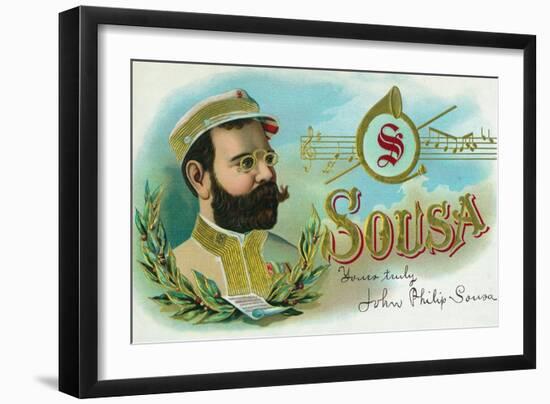 Sousa Brand Cigar Box Label, John Philip Sousa, American Composer and Conductor-Lantern Press-Framed Art Print