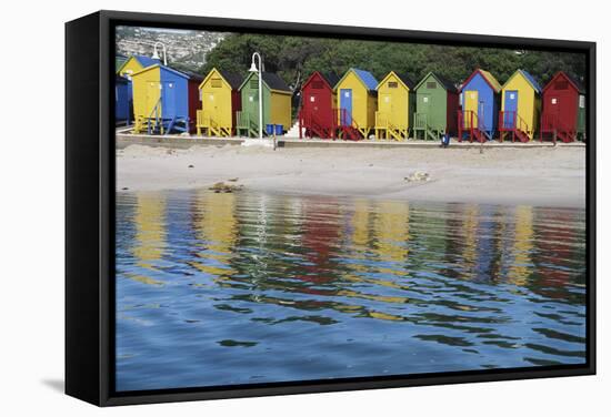 South Africa, Cape Town, View of Beach Huts-Michele Westmorland-Framed Stretched Canvas