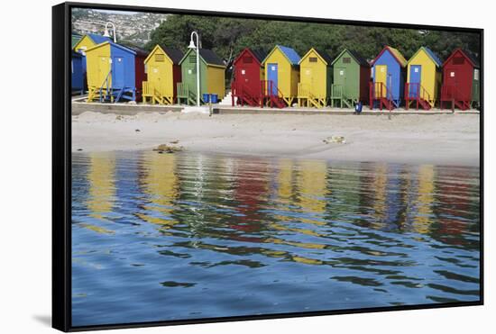 South Africa, Cape Town, View of Beach Huts-Michele Westmorland-Framed Stretched Canvas