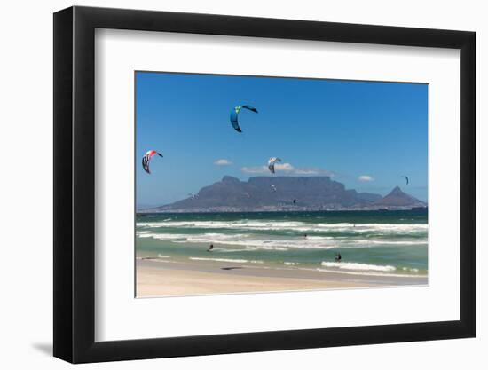 South Africa, Capetown, Kitesurfer in Front of the Table Mountain Silhouette-Catharina Lux-Framed Photographic Print