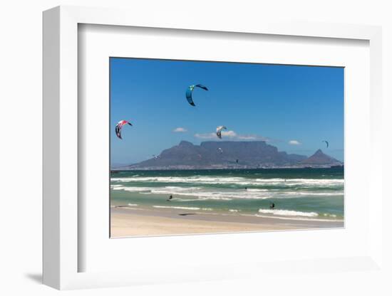 South Africa, Capetown, Kitesurfer in Front of the Table Mountain Silhouette-Catharina Lux-Framed Photographic Print