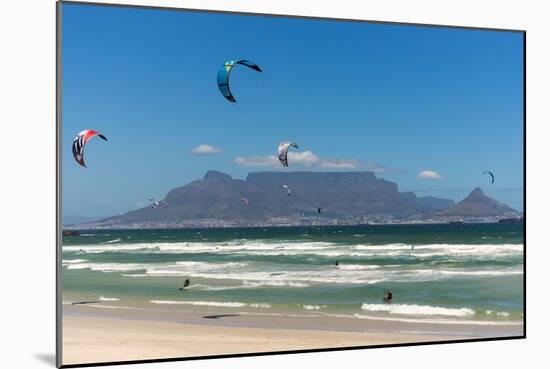 South Africa, Capetown, Kitesurfer in Front of the Table Mountain Silhouette-Catharina Lux-Mounted Photographic Print