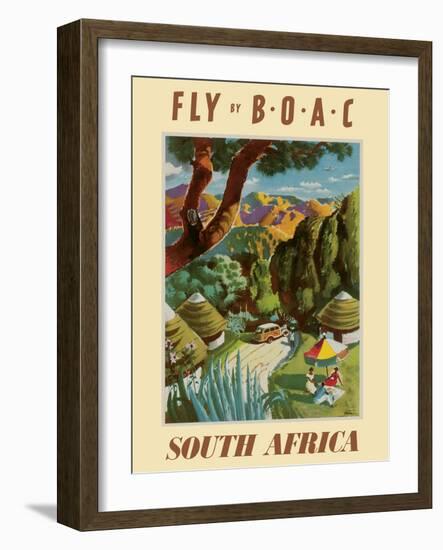 South Africa - Fly by BOAC (British Overseas Airways), Vintage Airline Travel Poster, 1952-Xenia Berkeley-Framed Art Print