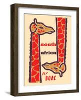 South Africa - Giraffes - Fly BOAC (British Overseas Airways), Vintage Airline Travel Poster, 1950s-H. Niezen-Framed Art Print