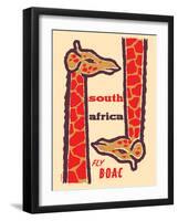 South Africa - Giraffes - Fly BOAC (British Overseas Airways), Vintage Airline Travel Poster, 1950s-H. Niezen-Framed Art Print