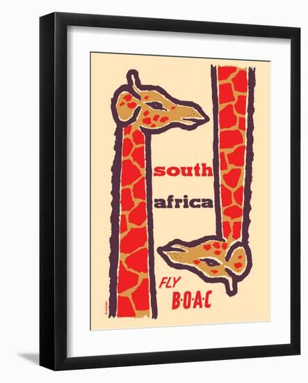 South Africa - Giraffes - Fly BOAC (British Overseas Airways), Vintage Airline Travel Poster, 1950s-H. Niezen-Framed Art Print