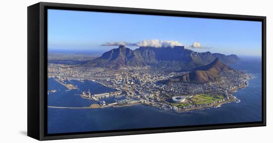 South Africa, Western Cape, Cape Town, Aerial View of Cape Town and Table Mountain-Michele Falzone-Framed Stretched Canvas