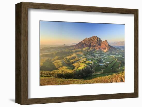 South Africa, Western Cape, Stellenbosch, Aerial view of Simonsberg Mountain range and Stellenbosch-Michele Falzone-Framed Photographic Print