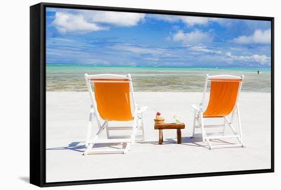 South America, Brazil, Alagoas, Praia Do Riacho, Sun Loungers and Cocktails on the Beach Pr-Alex Robinson-Framed Stretched Canvas