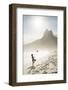 South America, Brazil, Rio de Janeiro, a woman practising football or altinha on Ipanema beach (MR)-Alex Robinson-Framed Photographic Print