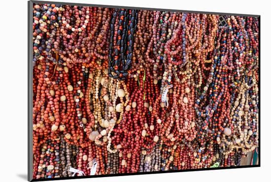 South America, Brazil, Salvador. Close-up of beads made of acai berries.-Alida Latham-Mounted Photographic Print