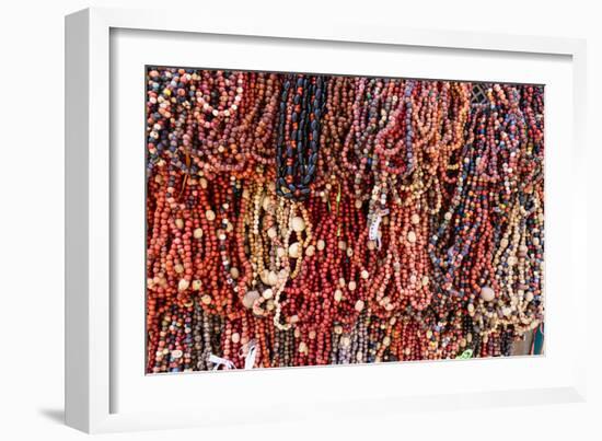 South America, Brazil, Salvador. Close-up of beads made of acai berries.-Alida Latham-Framed Photographic Print