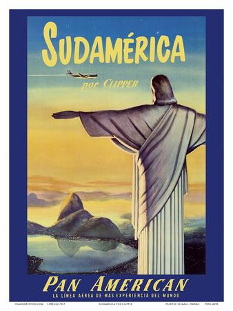 Brazil Rio de Janeiro Copacabana Vintage Airline Travel Art Poster Print Giclee 