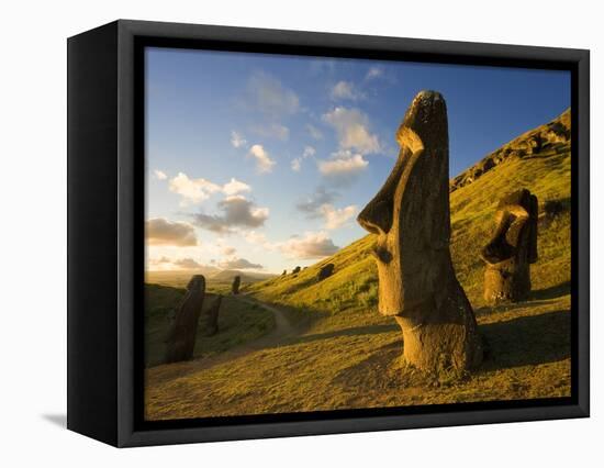 South America, Chile, Rapa Nui, Easter Island, Giant Monolithic Stone Maoi Statues at Rano Raraku-Gavin Hellier-Framed Stretched Canvas