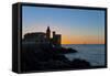 South America, Chile, Vina Del Mar, Pacific Coast, Wulff Castle, Sailboat, Sunset-Chris Seba-Framed Stretched Canvas