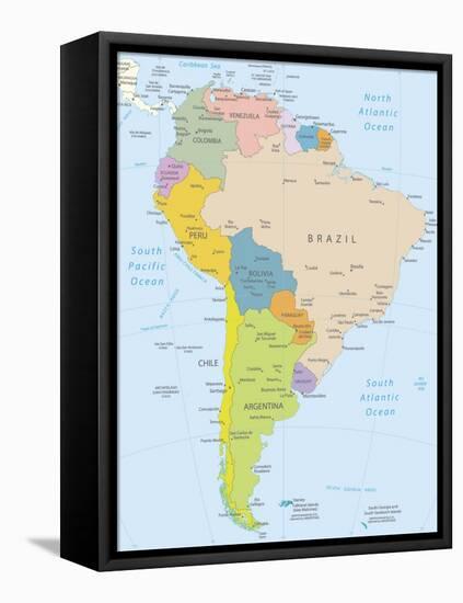 South America-Highly Detailed Map-ekler-Framed Stretched Canvas