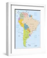 South America-Highly Detailed Map-ekler-Framed Art Print