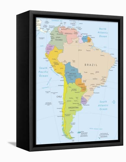 South America-Highly Detailed Map-ekler-Framed Stretched Canvas