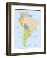 South America-Highly Detailed Map-ekler-Framed Art Print