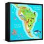 South America Mainland Cartoon Map with Fauna Species. Cute American Animals Flat Vector. Amazonian-robuart-Framed Stretched Canvas