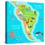 South America Mainland Cartoon Map with Fauna Species. Cute American Animals Flat Vector. Amazonian-robuart-Stretched Canvas