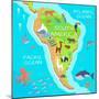 South America Mainland Cartoon Map with Fauna Species. Cute American Animals Flat Vector. Amazonian-robuart-Mounted Art Print