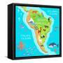 South America Mainland Cartoon Map with Fauna Species. Cute American Animals Flat Vector. Amazonian-robuart-Framed Stretched Canvas