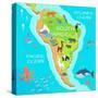 South America Mainland Cartoon Map with Fauna Species. Cute American Animals Flat Vector. Amazonian-robuart-Stretched Canvas