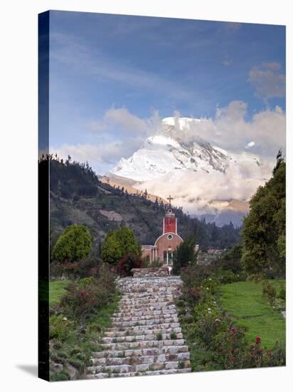 South America, Peru, Ancash, Yungay, Huascaran. View of the Yungay Church in Yungay Viejo-Alex Robinson-Stretched Canvas