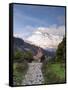 South America, Peru, Ancash, Yungay, Huascaran. View of the Yungay Church in Yungay Viejo-Alex Robinson-Framed Stretched Canvas